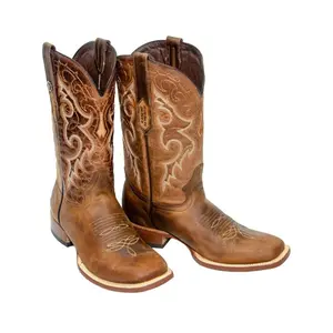 RANCHO SEMENTAL MEN’S Alamo Honey Western Boots Whit Barcelona Red Top