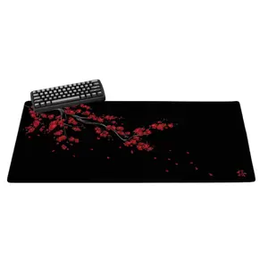 Black Sakura Gaming Mouse Pad – Kawaii Cherry Blossom XXL Desk Mat | Red Design