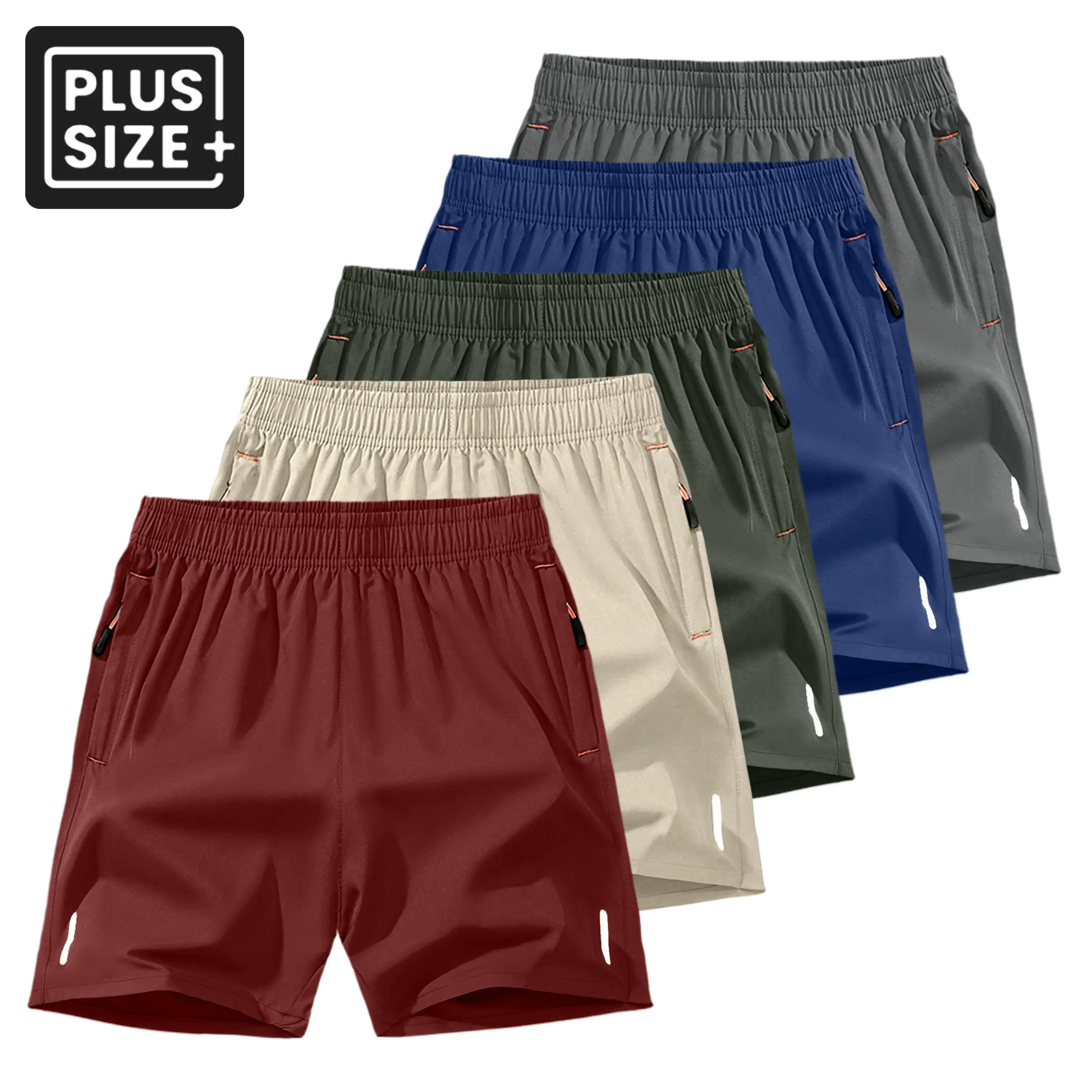 Men’s 5-Pack Plus Size Athletic Shorts — Breathable, Quick-Dry Bermuda Shorts with Zipper Pockets, Casual Style