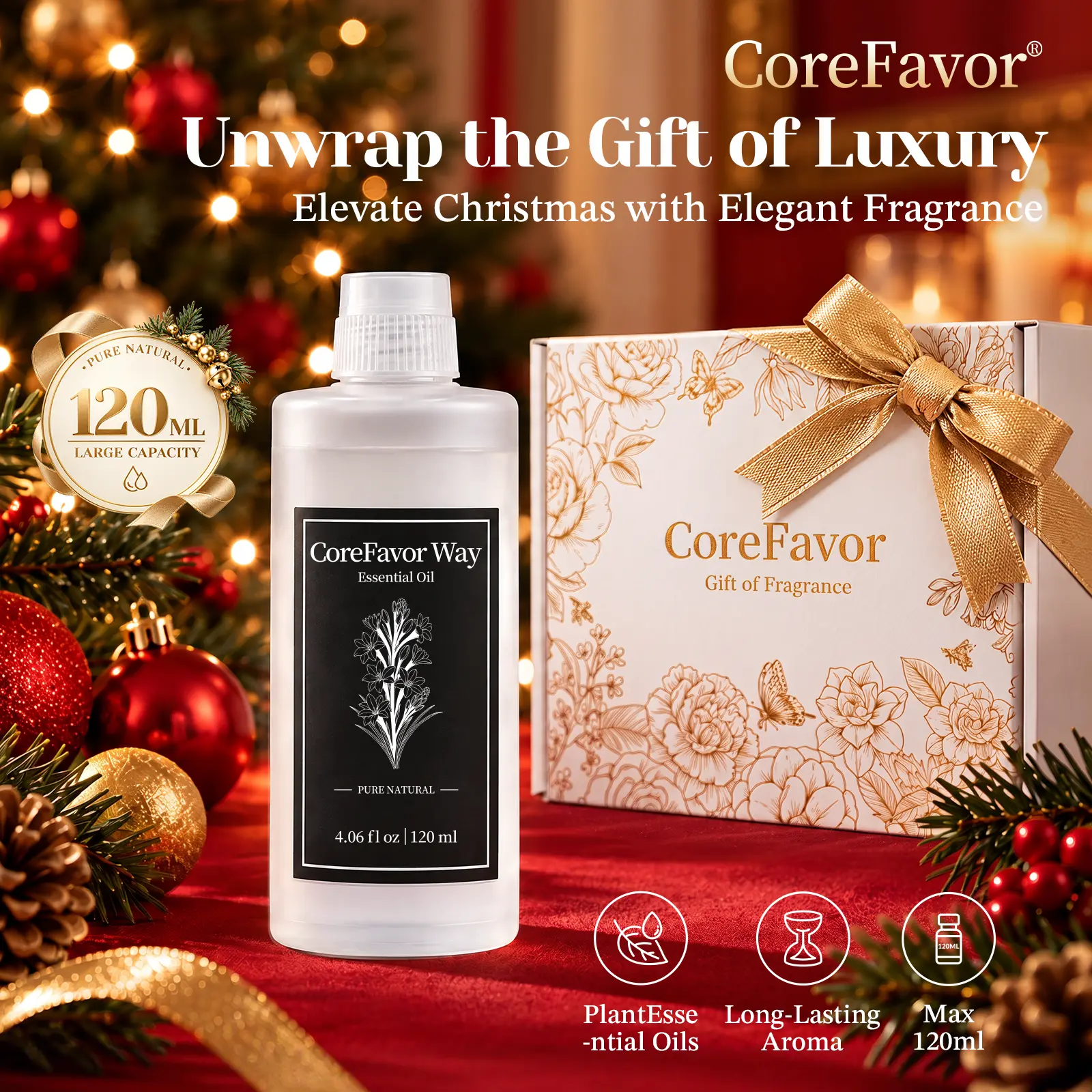CoreFavor 120ml Essential Oil for M60 Home Fragrance Diffusers, Plant-Based Diffuser Oil, Alcohol-Free Oil for Diffuser, Hotel Scent Diffuser Oil, Essential Oils for Diffusers for Home, Bedroom, Bathroom, Office & Commercial Spaces