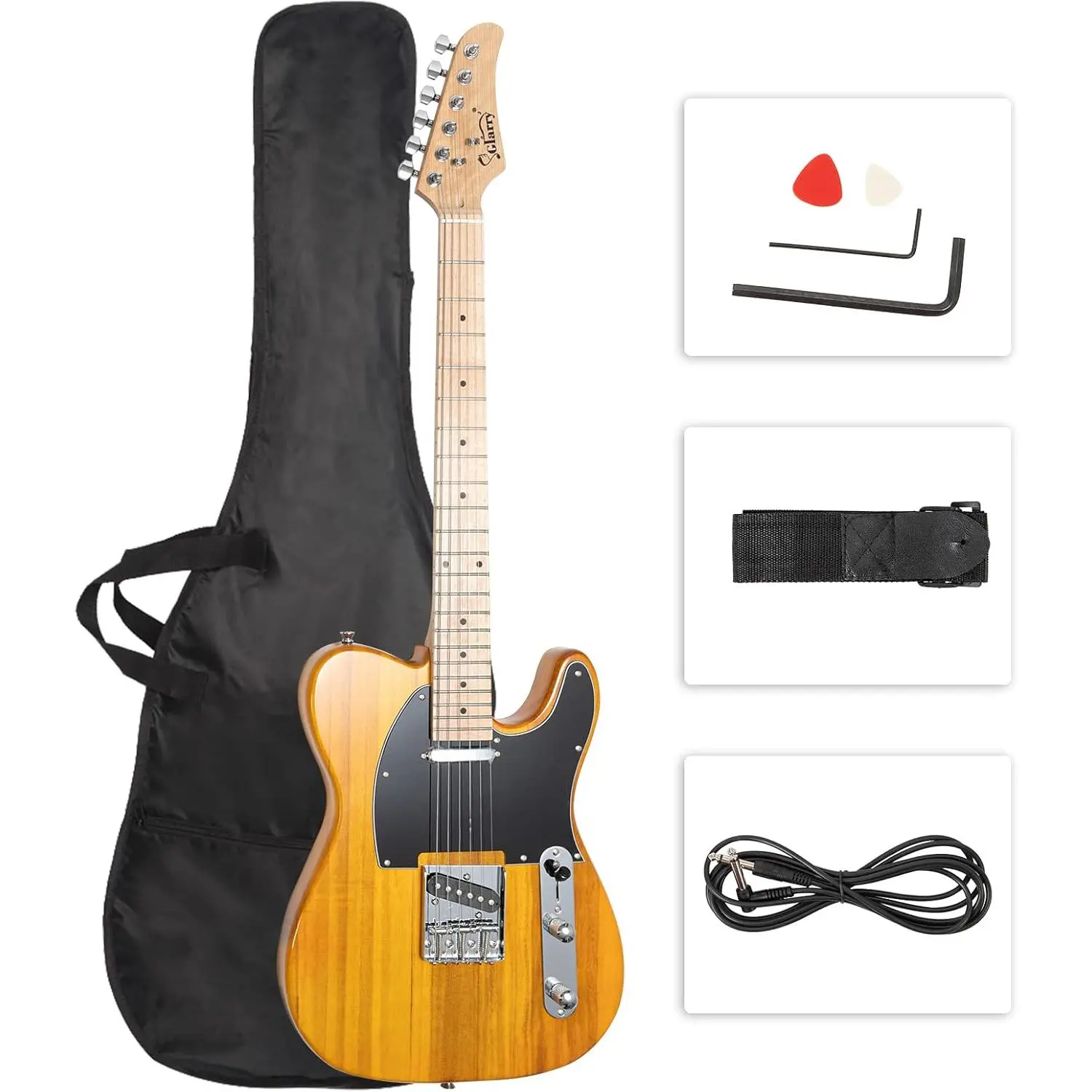 GLARRY 39" GTL Classic Affordable Electric Guitar for Experienced Players - SS Pickups, Maple Fingerboard, Accessories Kit with Guitar Bag (Transparent Yellow), Affordable Guitar tiktokshopbacktoschool