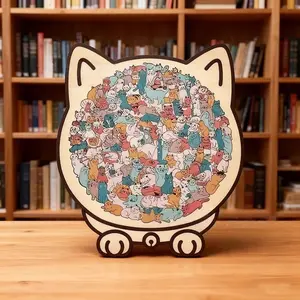 135-Piece Morandi-Colored Cat Shaped Wooden Jigsaw Puzzle, Wooden Cat Puzzles for Adults & Teens, Cats Shaped Silhouette Frame Wooden Puzzle for Cats Lovers and Puzzle Enthusiasts Gifts, This 135-piece cat-shaped wooden puzzle, Animal Shape Puzzle