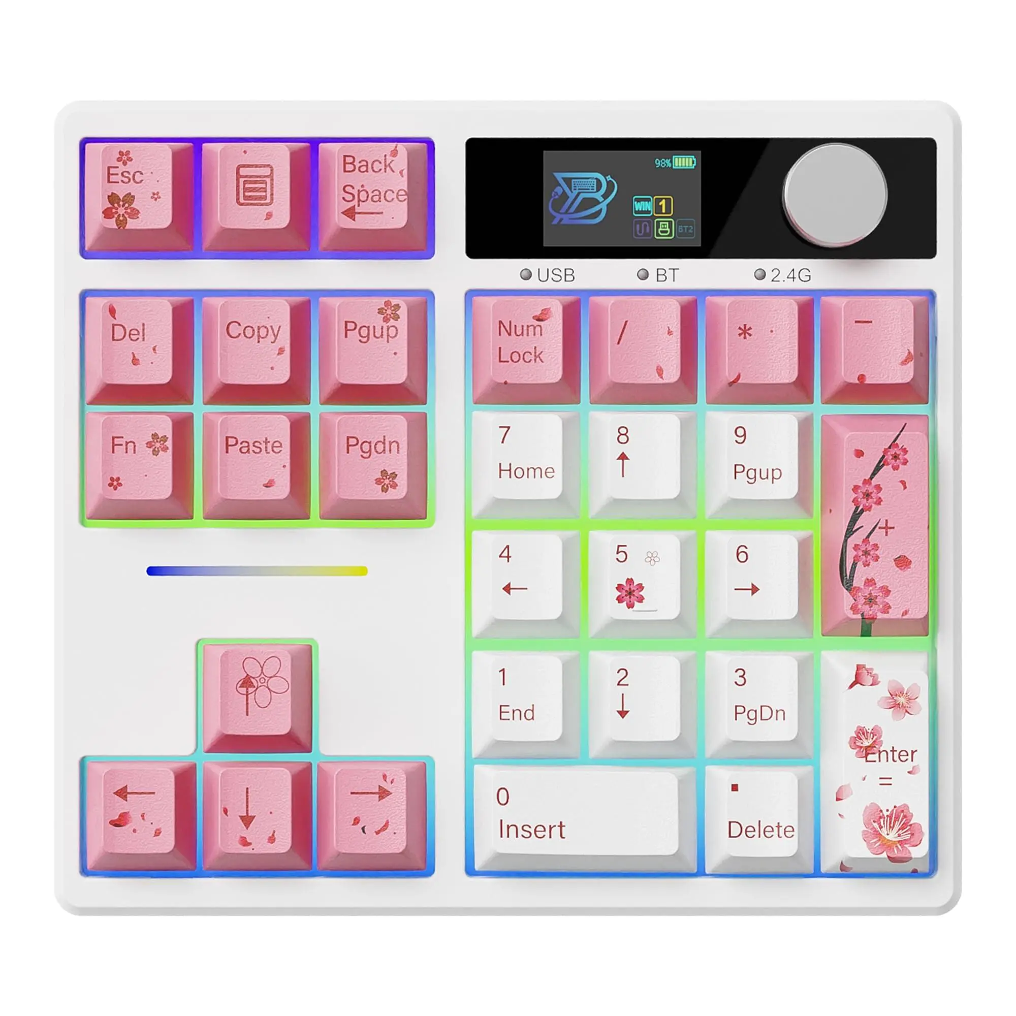 Boyi TD31Pro Mechanical Numeric Keypad Programmable with Integrated Screen & Knob，Bluetooth 5.0/2.4G & Type-C Wireless, RGB HotSwap, PBT Keycaps, Gasket Structure，for Win/Mac/Gaming