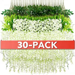 30-piece artificial hanging flowers, 3.6 feet long green artificial wisteria garland: perfect for home, garden, and wedding decorations (Wisteria)
