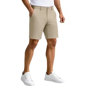 PULI Men's 9" Inseam Hybrid Golf Shorts Stretch Lightweight Regular Fit Flat Front Button Back Pockets Secure Zip Pocket