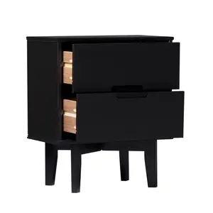 Walker Edison Solid Wood Nightstand with 2 Groove-Handle Night Stand Drawers, 23x14x22 in, Black - Modern Accent Tables, Bedroom Side Table