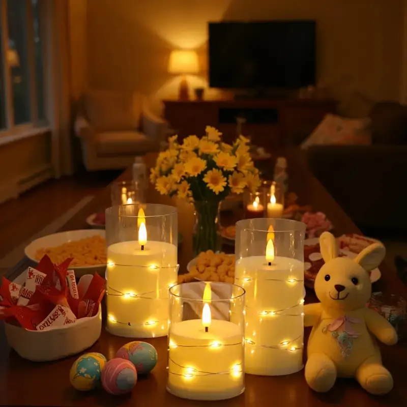Set of 3 Flameless LED Candles with Timer, Twinkling Starry Glow, Stable Acrylic Case, Battery Powered, Perfect for Home Decor & Romance, Ambient Decor Lighting, Decorative Lamp, Led Atmosphere Lights, Decorative Atmosphere Lighting