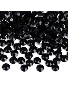 Bright black flat back circular glass rhinestone, high-quality flat back rhinestone, black rhinestone gemstone suitable for DIY, mug, birthday gift, nail decoration