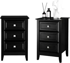 VINGLI Upgraded Black Nightstand with Drawers, Nightstands for Bedrooms, Modern Bed Side Table/Nightstand with Metal Knobs for Small Spaces, College Dorm, Kids’ Room, Living Room, 24H