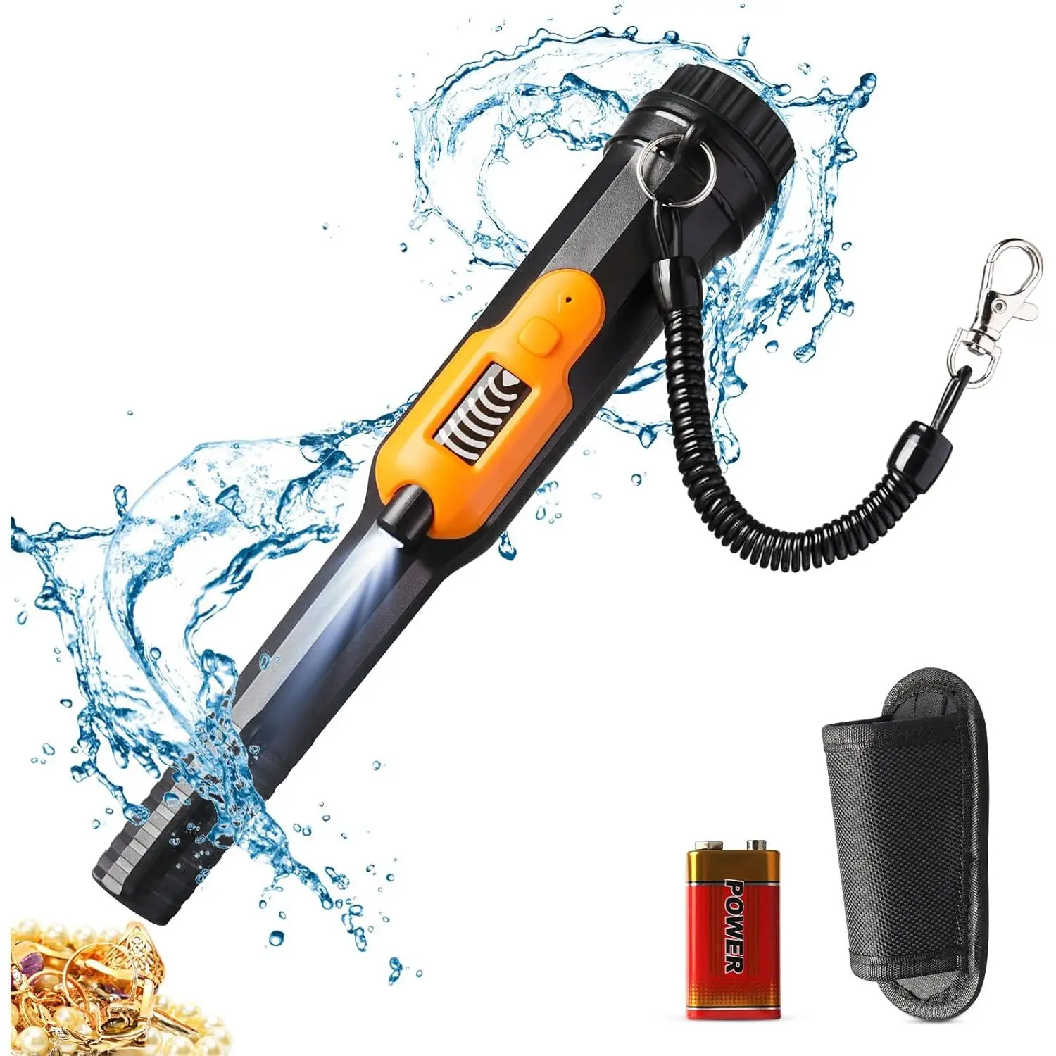 Metal Detector Pinpointer, Professional Waterproof Handheld Pin Pointer Wand, 3 Modes Search Treasure Pinpointing Finder Probe with LCD Display for Adult, , 9V  Included - Orange