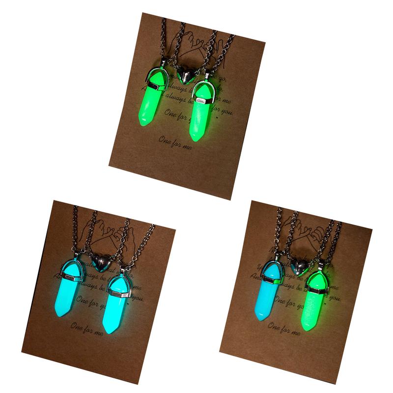 2Pcs/set Luminous Bullet Shape Necklace Hexagonal Pendant Magnet Necklace