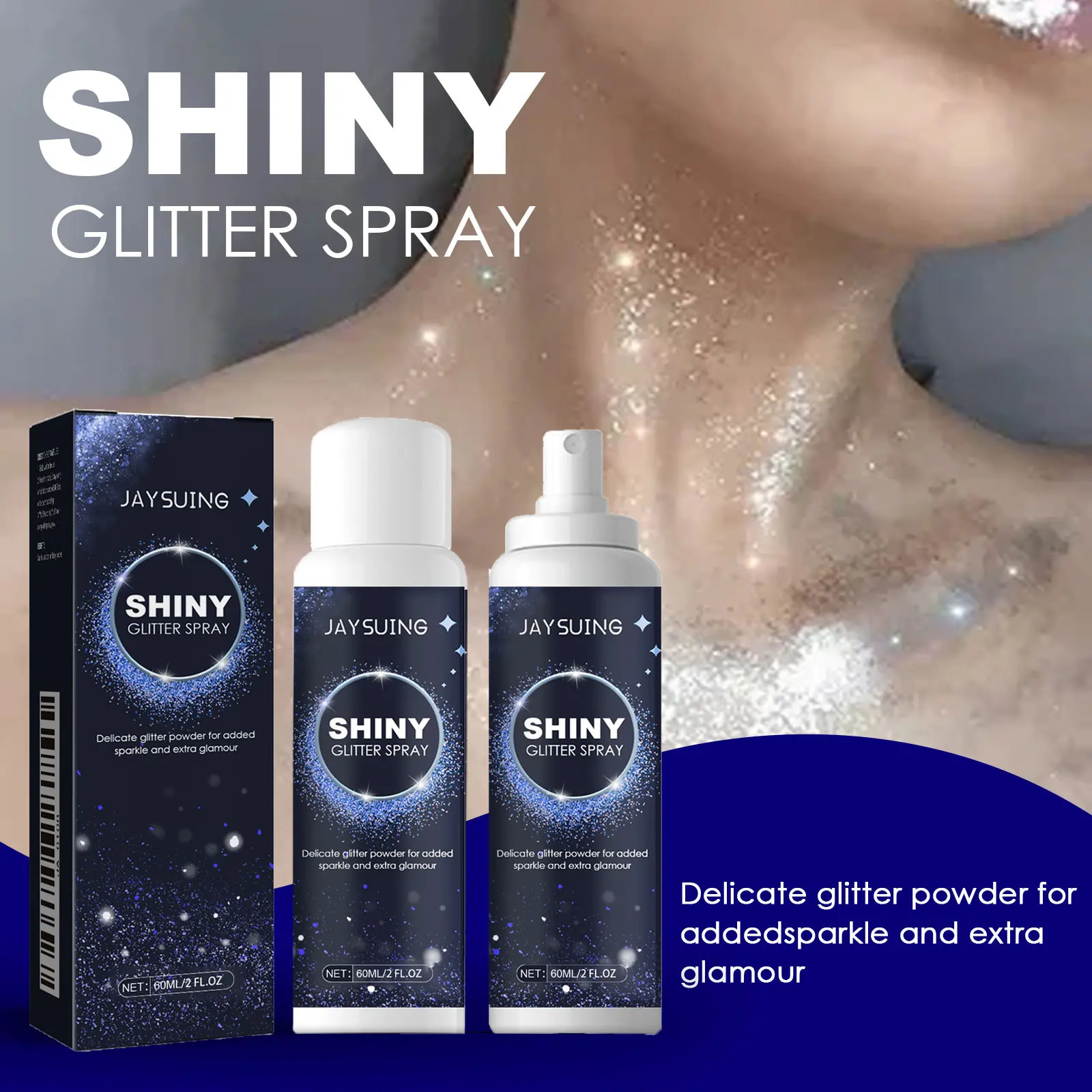 Glitter Spray for Hair and Body, Holographic Shimmer Spray with High-Pressure Atomizing Nozzle, Quick-Drying Sparkle Spray for Clothes, Music Festivals, Concerts and Parties - Silver