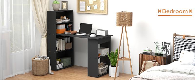 HOMCOM Modern Home Office Desk with 6-Tier Storage Shelves, 47" Writing Table with Bookshelf