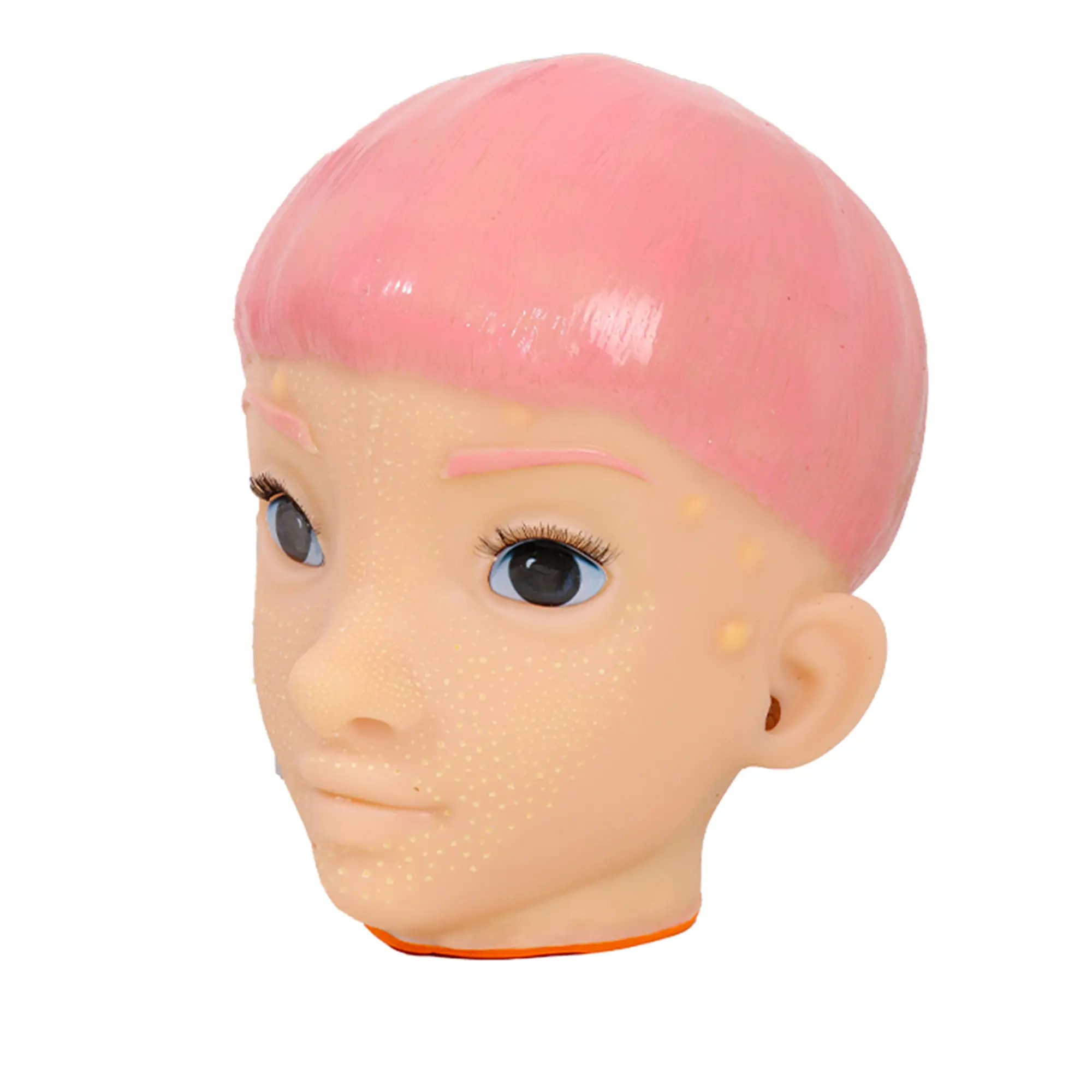 Fadchoi Pimple Popping Sensory Tool - Refillable Squishy Doll Stress Relief Toy with Ear Pick, Pink & Orange Sticky Squishy Girls Head Fidget Toy, Gag Gift for Teens, Sensory Tools, Squishy Doll Stress Relief Toys