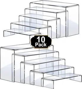 Large Acrylic Risers 10 Pcs 2 Set(7”L~8”L~9”L) Riser Display Shelf Clear Rectangular Display Stands Set Transparent Shelves for Decor Showcase Holder for Cupcake
