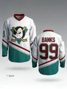 Men's Embroidered Name & Number Hockey Jersey, Breathable Sweat-Wicking Sports Shirt, Loose Fit Casual Wear, Sizes S-3xl, Multiple Colors Available