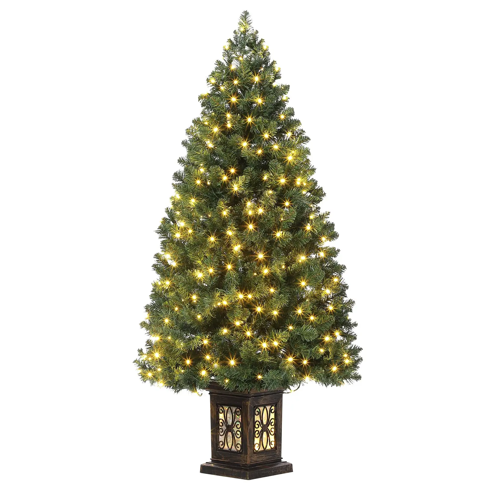 4.5FT Fiber Optic Christmas Tree, 300 LED Lights, 8 Modes, Antique Urn Base - Pre-Lit Potted Xmas Tree, 1 PCS