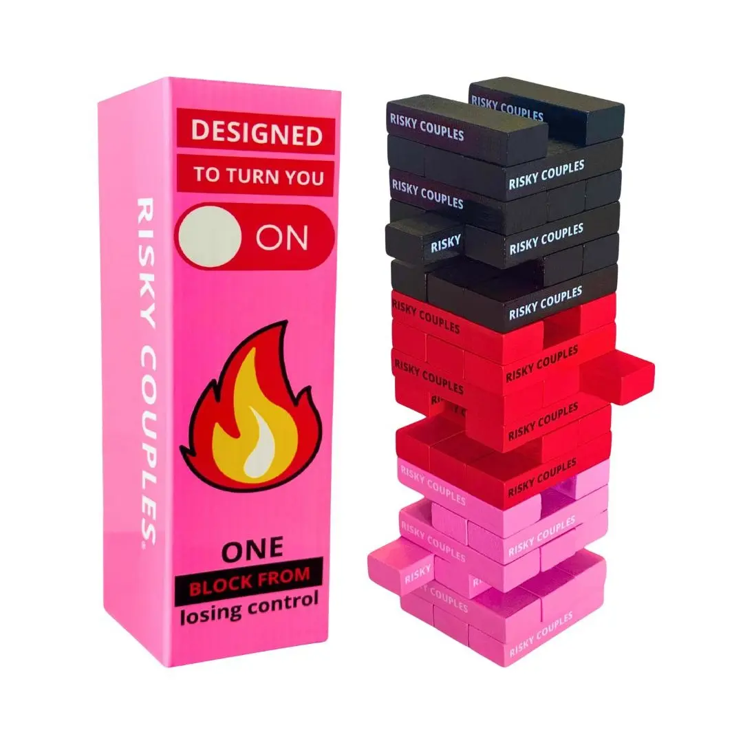 Risky Game Studios Couples Stacking Tower Game | 54 Fun Challenge Blocks | Date Night Party Game | Easy to Play | Couples Game Night | Spicy | Relationship | Couples Gift