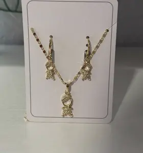 Kid Earring & Necklace Set Oro Laminado with Delicate Charms and Matching Chain