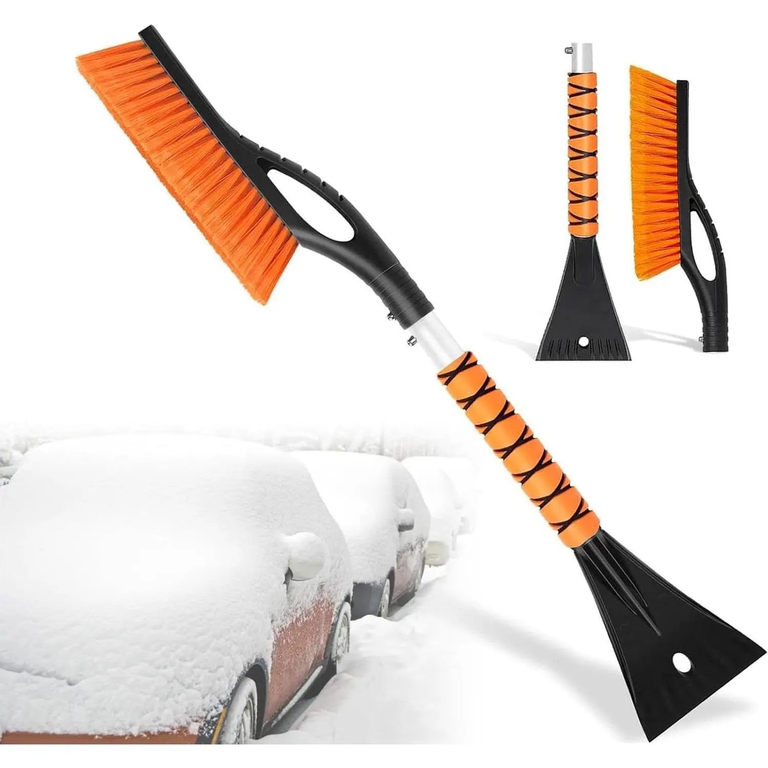 27-in Windshield Snow Brush & Ice Scraper, 2-in-1 Detachable Tool with Grip Handle & Sturdy Bristles, Convenient Compact Car Accessory for SUVs
