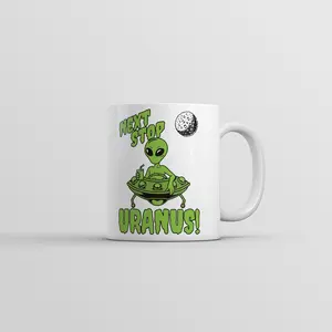 Next Stop Uranus Mug Funny Sarcastic Alien UFO Graphic Novelty Coffee Cup - 11oz Funny Coffee Mugs Ceramic Printed Drinkware Cup