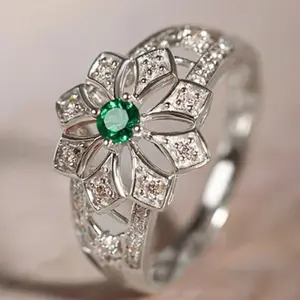 Blue Stone Flower Ring for Women – Elegant Hollow Design Wedding & Gift Jewelry