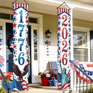 2D Plane Banner, 1 Pair, Usa 250th Anniversary (1776-2026) Front Door Porch Sign, Yard Sign Banner, Soldier and Liberty Statue Design, Polyester Indoor/outdoor Decor