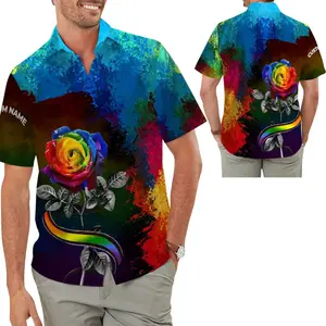 Custom Name Hawaiian Aloha For LGBT Gay Lesbian Pride, Rainbow Rose Flower, Trendy Hawaiian Shirt for Men and Women, All over Print Hawaiian Perfect for Beach, Vacation, or Casual Summer Outfit