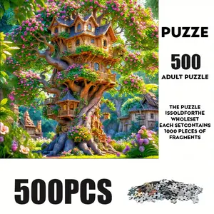 500 Piece Flower Treehouse Puzzle, Large Adult Family Interactive Toy, DIY Home Decor Brain Challenge, Holiday Scene, Perfect Gift