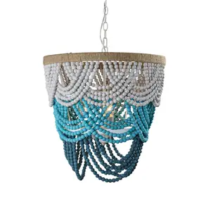 Parrot Uncle Hatfield Indoor 4-Light Bohemia Style Ombre Wood Beaded Tiered Chandelier Lighting