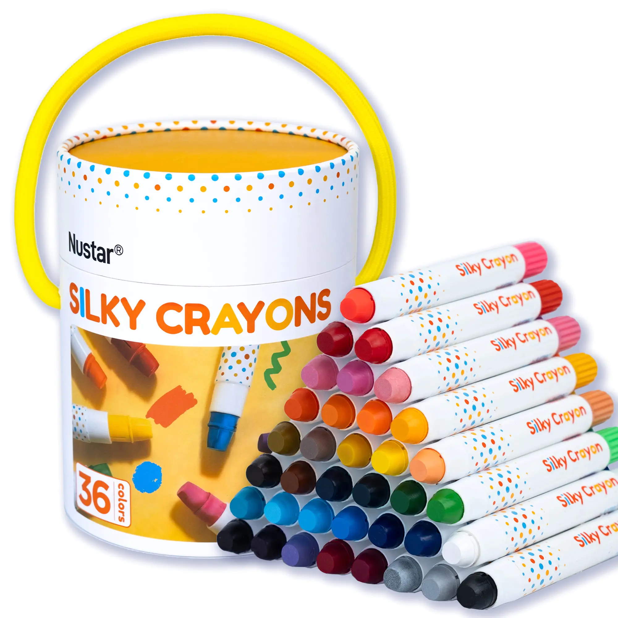 NUSTAR Jumbo Silky Crayons for Toddlers 1-3, 36 Colors Washable Crayons,Twistable Crayons for Kids ,Ultra Thick Crayons for Little Hands,Non-Toxic for Babies,Storage Bucket, Back to School Gift