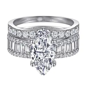 3CT 7x14mm Marquise Synthetic Moissanite Bridal Ring Set, High Quality Hypoallergenic Wedding Band, Elegant Fashionable Jewelry Gift For Women