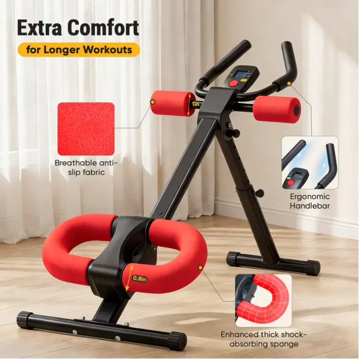 EDX Ab Machine for Home Gym, Adjustable Ab Workout Equipment with LCD Display, Foldable Core Trainer, 440 lbs Capacity, Red