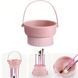 3-In-1 Silicone Makeup Brush Cleaner Bowl, Makeup Brush Washer, Includes Drying Rack & Storage Holder, Ideal for Cleaning, Storing, and Drying Brushes, Makeup Brush Dryer, Makeup Brushes Organizer, Cleansing