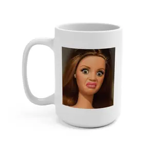 [MADE IN US] Funny Doll Face Mug, Disgusted Barbie Meme Coffee Cup, Sarcastic Reaction Gift, Weird Humor Tea Cup, Unhinged Meme Mug