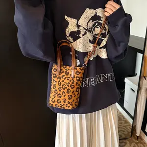 Ladies Crossbody Leopard and Solid Print Bag Tote Bucket Purse Exquisite Versatile For Daily Commute Fashionable Bag