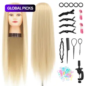 Professional Hair Styling Training Head with Clamp & Braiding Tools Set, 1 Set 24-26 Inch Hairdresser Styling Head, Hairdressing Head for Women, Mannequin Head Stand