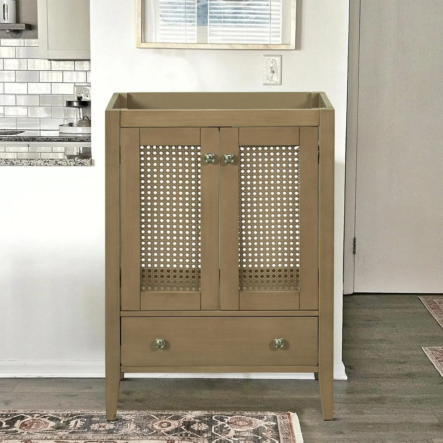 Classic Farmhouse Freestanding Wooden Storage Vanity with a Cabinet and a Drawer, with Ceramic Basin
