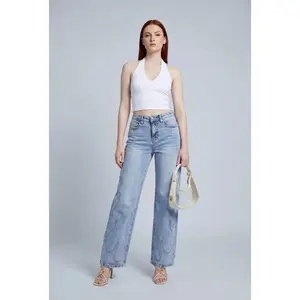 Flame Stitch Wide-Leg Jeans