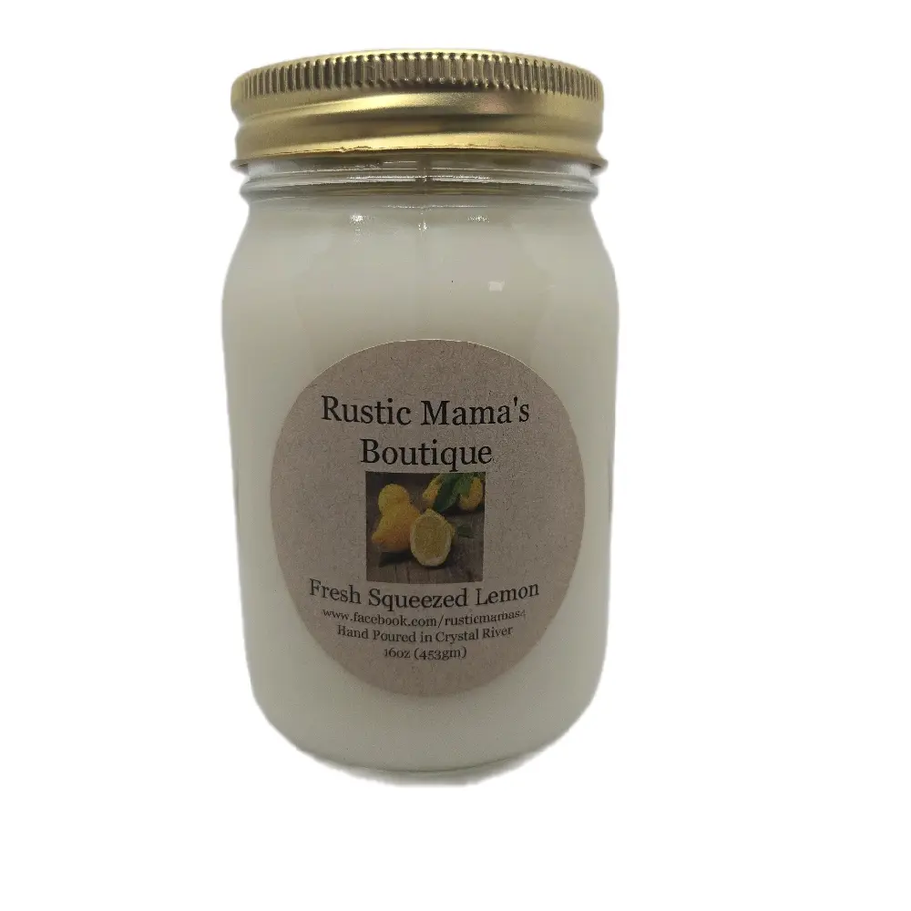 Rustic Mama's Boutique 100% Soy Wax Candle - Fresh Squeezed Lemon Fragrance, Aroma, Clean Burn, Long-Lasting, Gluten-Free, Cruelty-Free Home Decor Decoration Accent