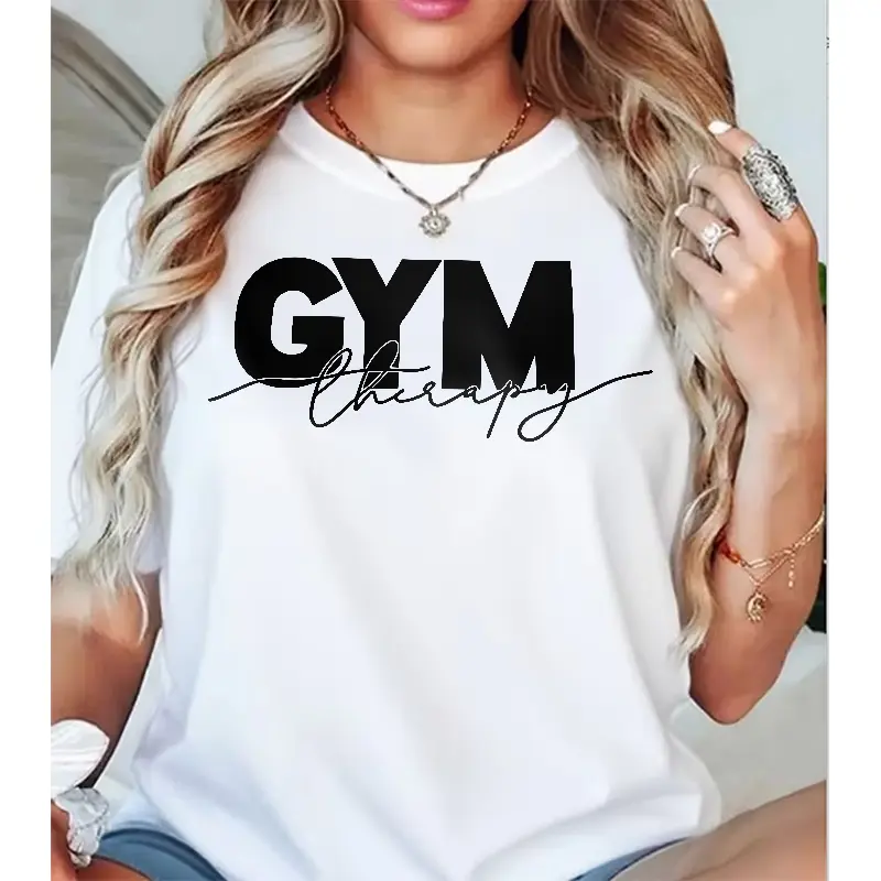 Women's Therapy Graphic T-Shirt in 100% Cotton, Classic Fit Short Sleeve Casual Streetwear Tee with Motivational Digital Print, Round Neck, Graphic Print, Therapy Print
