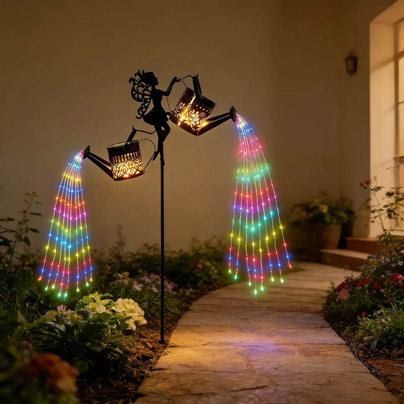 New Fairy 2 Kettle Waterfall with 150 LED lights, solar garden outdoor decorative lights, outdoor waterproof IP44 clear space, solar pendant lights, solar rose pot lights, outdoor courtyard decoration, garden lawn, courtyard corridor, porch decoration
