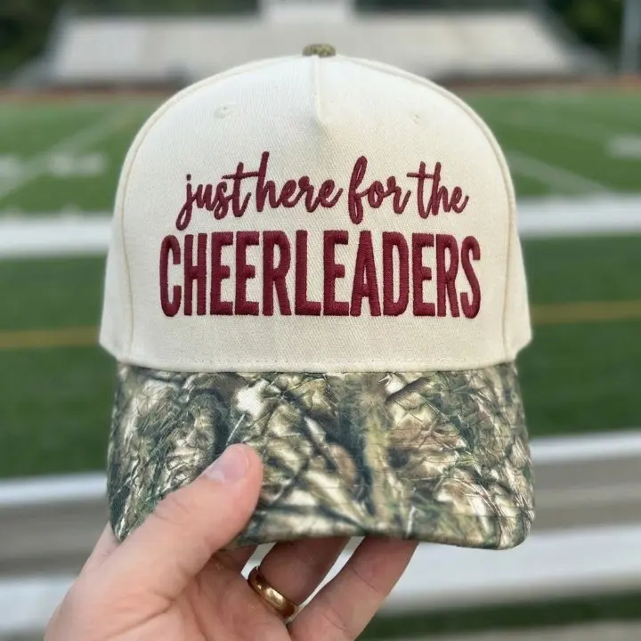 Just Here for the Cheerleaders Embroidered Camo Hat, Cheer Mom Baseball Cap, Game Day Sports Fan Gift