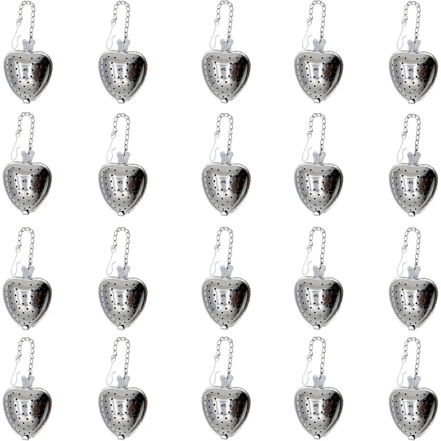 20 count Stainless Steel  Infuser Mesh Heart Shaped  Strainer With chain Spoon Sugar Flour Sifters Filters  Interval Diffuser for Loose Leaf, Spices, Seasonings