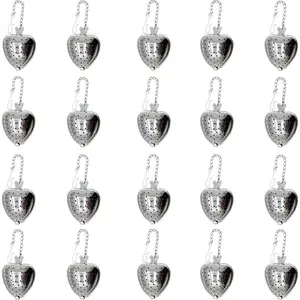 20 count Stainless Steel  Infuser Mesh Heart Shaped  Strainer With chain Spoon Sugar Flour Sifters Filters  Interval Diffuser for Loose Leaf, Spices, Seasonings