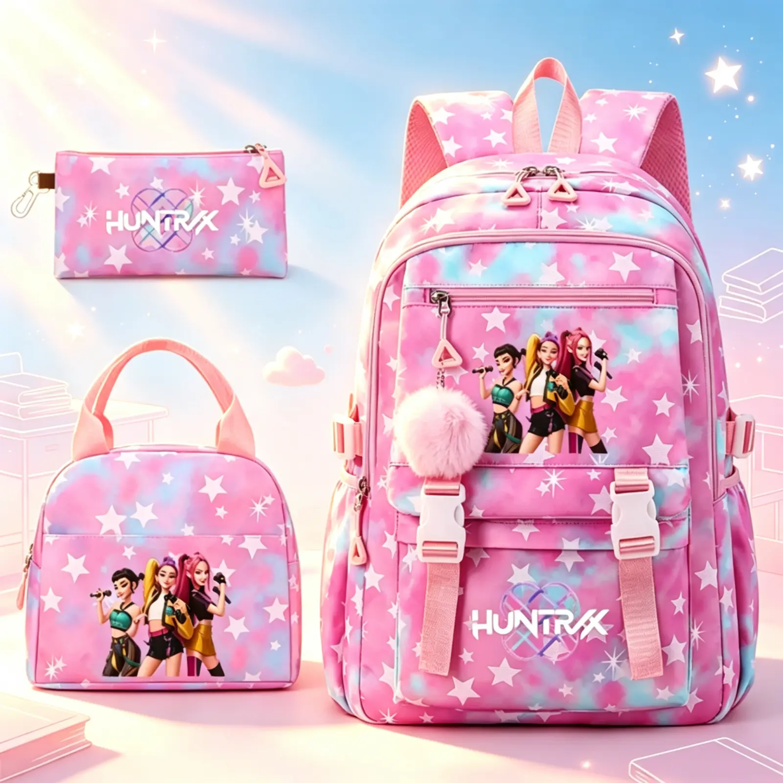 little gifts for girls-3Pcs K-Pop Themed Backpack Set, 16 Inch Teen Girls School Backpack with Lunch Bag & Pencil Case, Stylish 2026 Back to School Supplies for Teen Girls