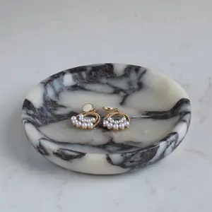 Travertine Marble  Dish 5.5", Trinket Dish for Ring Earring,  for Woman Daugther(Calacatta Viola)
