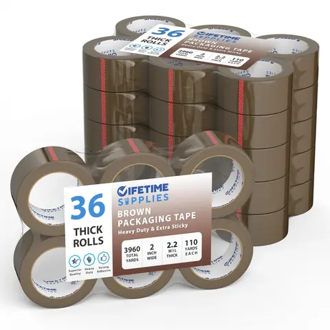 Lifetime Supplies 36 Rolls 2" Brown Premium Packing Tape, 110 Yards, 2.2 mil, Heavy Duty Packaging Tape for Shipping, Moving, Sealing