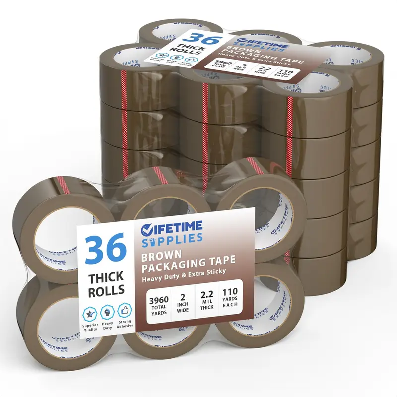 Lifetime Supplies 36 Rolls 2" Brown Premium Packing Tape, 110 Yards, 2.2 mil, Heavy Duty Packaging Tape for Shipping, Moving, Sealing