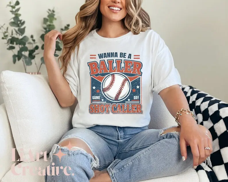 Comfort Colors® Wanna Be a Baller Shot Caller Tshirt, Baseball vintage retro Tshirt , Baseball baller Tshirt, baseball player Tshirt